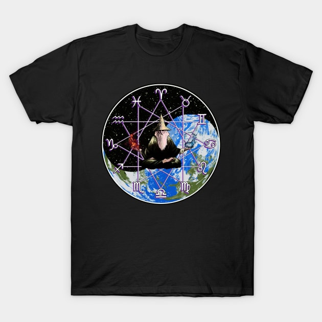 Zodiac Wizard: Earth and Space Yin Yang - Occult Astrology Design T-Shirt by Occult Designs